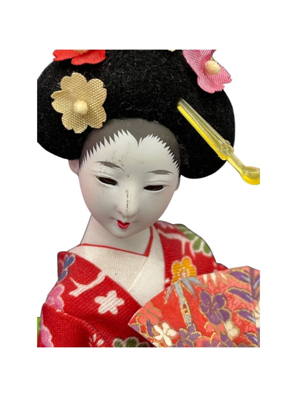Vintage Japanese Geisha Doll Red Floral Kimono Figurine Japan - Picture 3 of 10